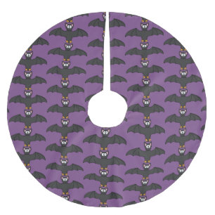 Lila und schwarzes Bat Halloween-Baumrock Polyester Weihnachtsbaumdecke