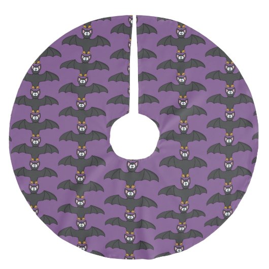 Lila und schwarzes Bat Halloween-Baumrock Polyester Weihnachtsbaumdecke (Vorderseite)