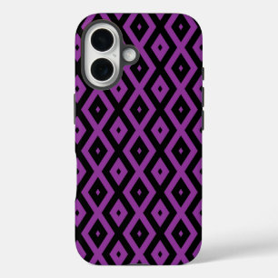 Lila und schwarzes Diamantmuster iPhone 16 Hülle