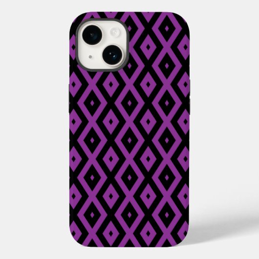 Lila und schwarzes Diamantmuster Case-Mate iPhone Hülle (Rückseite)