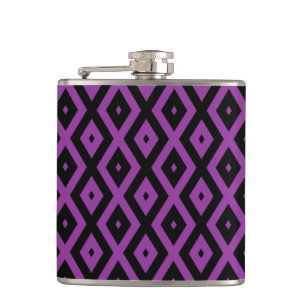 Lila und schwarzes Diamantmuster Flachmann