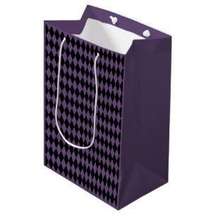 Lila und schwarzes Diamantmuster Halloween Mittlere Geschenktüte