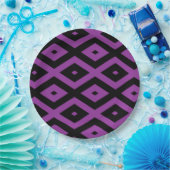 Lila und schwarzes Diamantmuster Pappteller (Party)