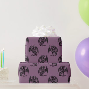 Lila und schwarzes Drachenmuster Halloween Geschenkpapier
