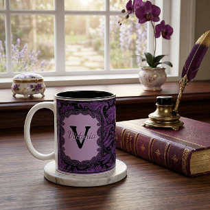 Lila und schwarzes florales Paisley personalisiert Zweifarbige Tasse