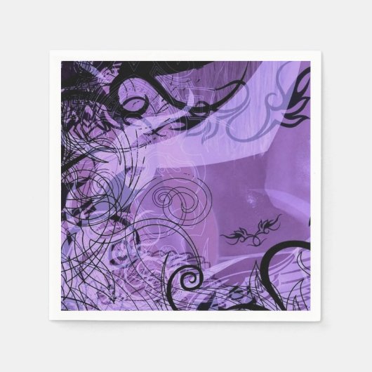 Lila und schwarzes Goth Muster Napkins Serviette (Vorderseite)