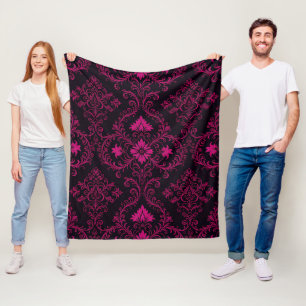 Lila und schwarzes gotisches Damastmuster Fleecedecke