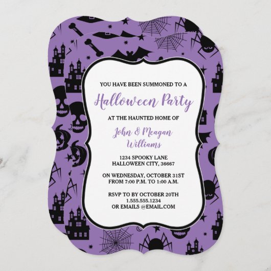 Lila und schwarzes Halloween-Party Einladung (Vorne/Hinten)
