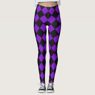 Lila und schwarzes Harlequin-Diamant-Prüfmuster Leggings