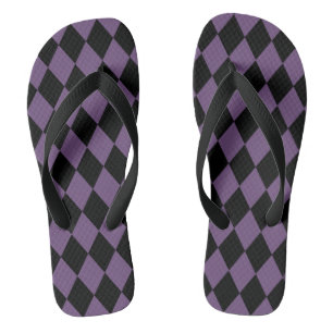 Lila und schwarzes Harlequin-Muster Badesandalen