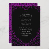 Lila und schwarzes Herz Gotische Hochzeitseinladun Einladung (Vorne/Hinten)