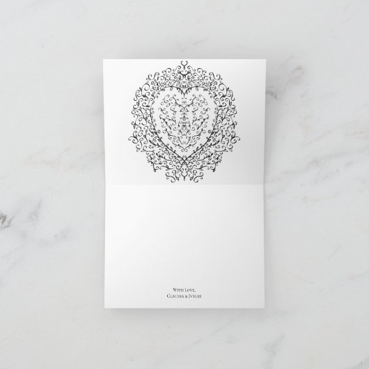 Lila und schwarzes Hochzeitgothic Herz Dankeskarte (Innenseite)