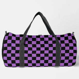 Lila und schwarzes kariertes Muster Duffle Bag
