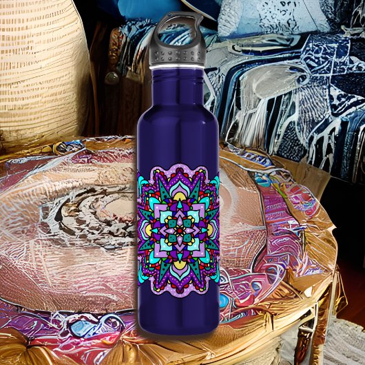 Lila und schwarzes mystisches Mandala Edelstahlflasche