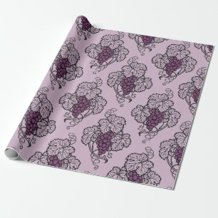 Lila und schwarzes Vintage-Traubenmuster Geschenkpapier