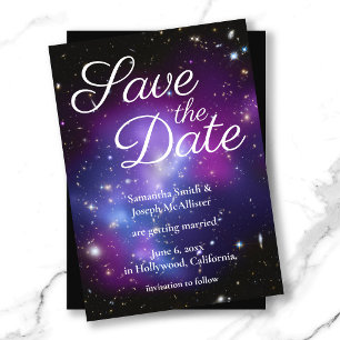 Lila und schwarzes Weltraum-Foto Save-the-Date Einladung