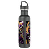 Lila und schwarzes ZuckerkulturHalloween Edelstahlflasche (Rückseite)