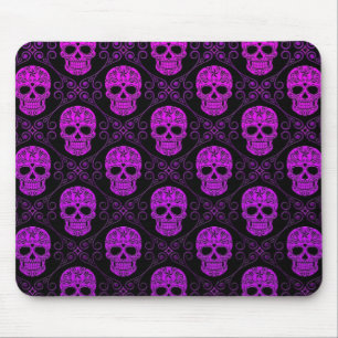 Lila und schwarzes Zuckerschädel-Muster Mousepad