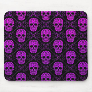 Lila und schwarzes Zuckerschädel-Muster Mousepad