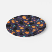 Lila- und SchwarzkatzenHalloween Pappteller (Schrägansicht)