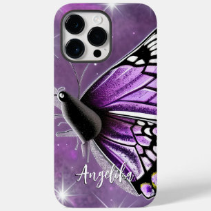 Lila und Silber Blumen Schmetterling Name Case-Mate iPhone 14 Pro Max Hülle