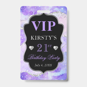 Lila und Silber Glitter Achat Geburtstag VIP Ausweis