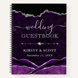 Lila und Silber Glitter Achat Hochzeitsgästebuch Notizblock