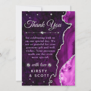 Lila und Silber Glitter Achat und Marmor Hochzeit Dankeskarte