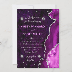 Lila und Silber Glitter Achat und Marmor Hochzeit Einladung