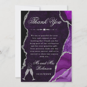Lila und Silber Glitter Achat- und Murmelhochzeit Dankeskarte