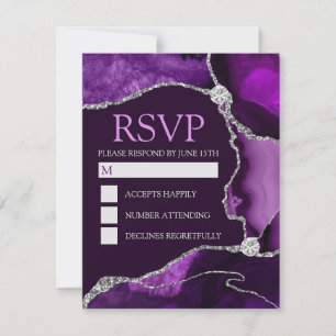 Lila und Silber Glitter Agate Sweet Sixteen RSVP Karte