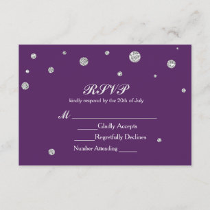 Lila und Silber Glitter-Punkte RSVP Hochzeitskarte Karte