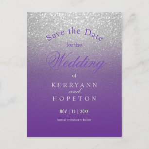 Lila und Silber Glitter - Save The Date Ankündigungspostkarte