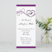 Lila und Silber Herz Monogramm Hochzeitsprogramm Programm (Stehend Vorderseite)