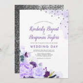 Lila und silber | Hochzeitsblumenwasser Einladung (Vorne/Hinten)