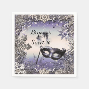 Lila und Silber Maskerade und Winterschneeflocken Serviette