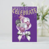 Lila und Silber mit Balloons Girl Party Einladung (Stehend Vorderseite)