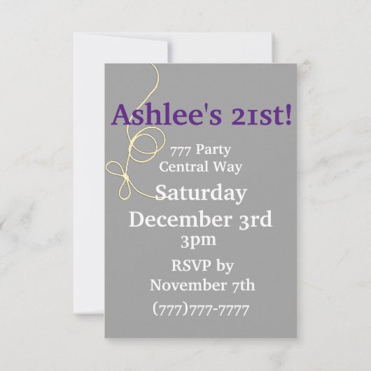 Lila und Silber mit rotem Balloons Mädchen Party Einladung (Rückseite)