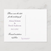 Lila und silber Save the Date Ankündigungspostkarte (Rückseite)