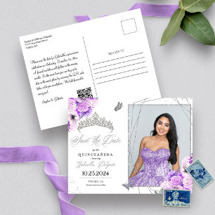 Lila- und Silber-Tiara-Quinceañera-Fotopostkarte Postkarte