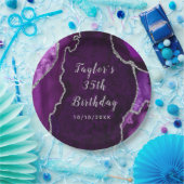 Lila und silberer Agate Marble Geburtstag Pappteller (Party)