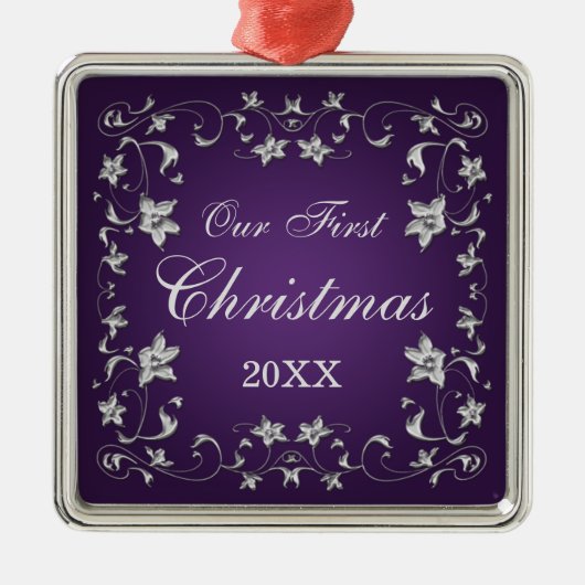 Lila und silberer Blumenzauber Ornament Aus Metall (Vorne)