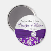 Lila und silberer Damast Speichern Sie das Datumsf Magnet (Vorderseite/Rückseite)