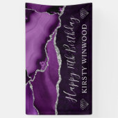 Lila und silberer Glitzer Agate Marble Sweet 16 Banner (Vertikal)