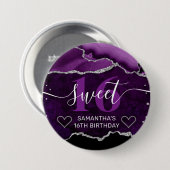 Lila und silberer Glitzer Agate Marble Sweet 16 Button (Vorne & Hinten)