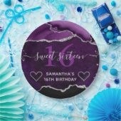 Lila und silberer Glitzer Agate Marble Sweet 16 Pappteller (Party)
