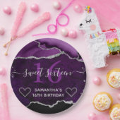 Lila und silberer Glitzer Agate Marble Sweet 16 Pappteller (Party)