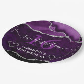 Lila und silberer Glitzer Agate Marble Sweet 16 Pappteller (Schrägansicht)