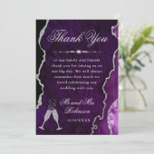 Lila und silberer Glitzer Agate & Marble Wedding Dankeskarte (Stehend Vorderseite)