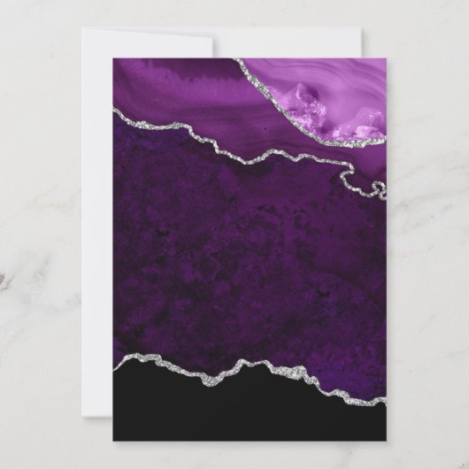 Lila und silberer Glitzer Agate & Marble Wedding Dankeskarte (Rückseite)